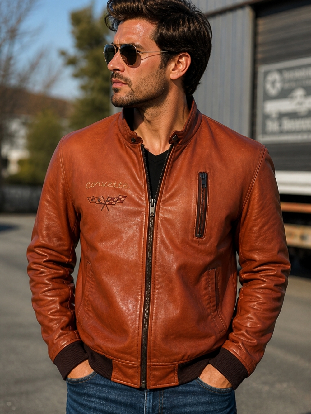 Vintage Corvette Leather Bomber Jacket Fully Lined Men’s M, Women’s L